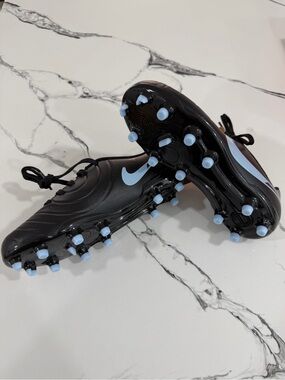 Nike Black Cleats with Light Blue Studs and Swoosh